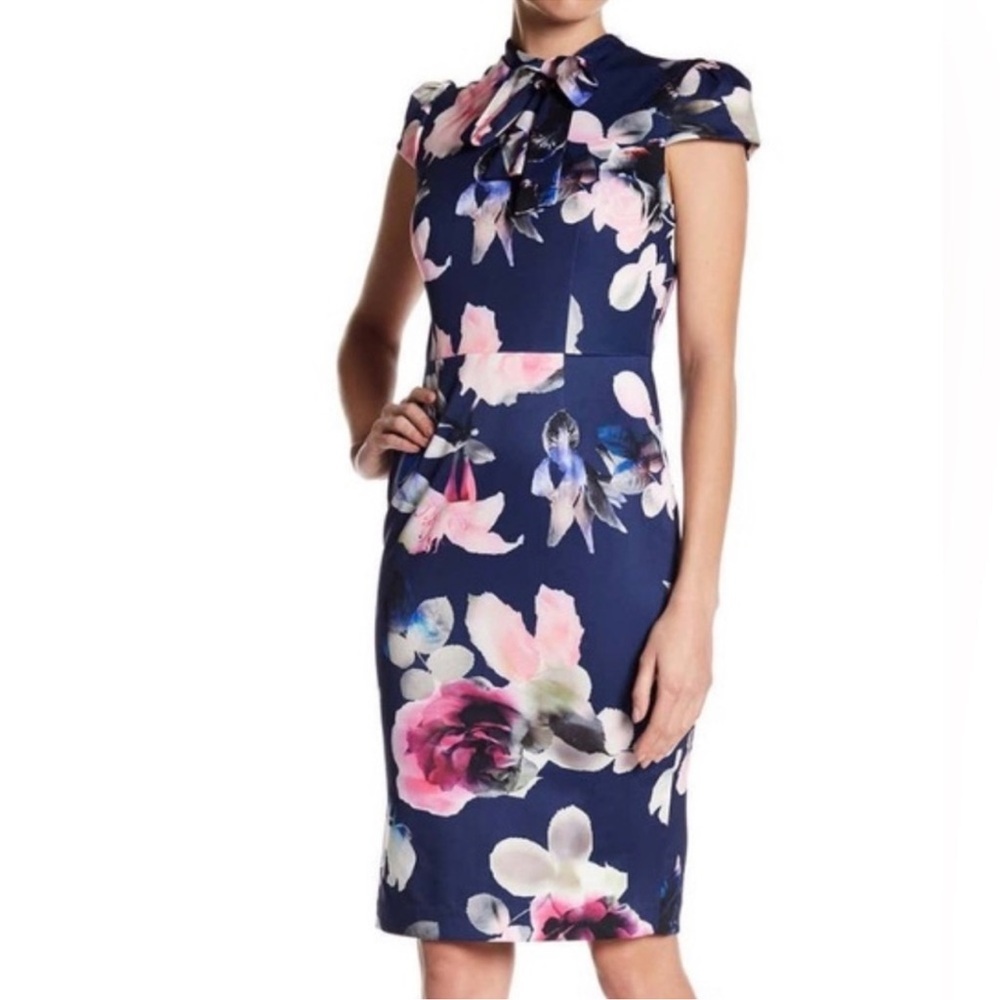 Betsey Johnson Tie Neck Floral Midi Dress Size 6
